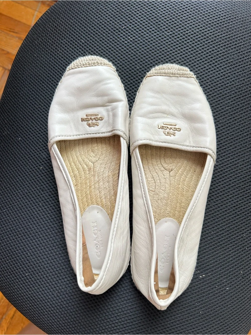 COACH Cream Leather Espadrille Flats with Braided Toe